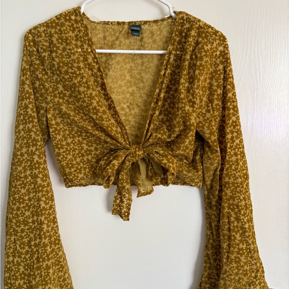 Floral Tie-Front Top in Mustard